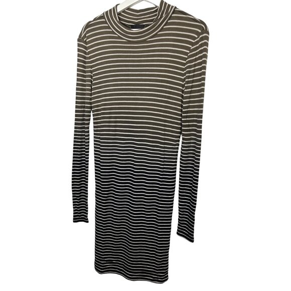 ATM Anthony Thomas Melillo Small Midi Dress Black Brown Cream Stripe Long Sleeve - Picture 4 of 11